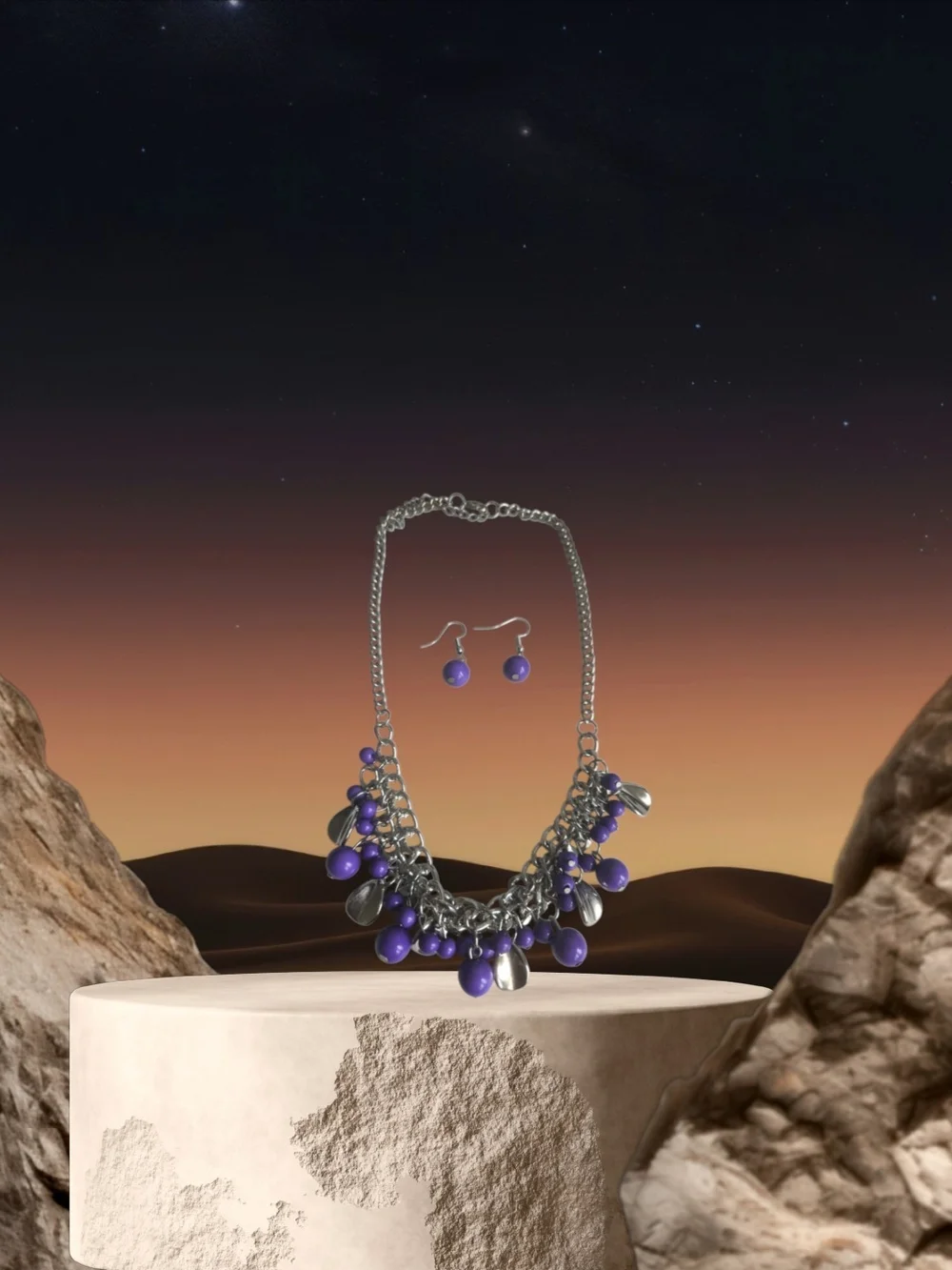 paparazzi Purple Bead Fringe Necklace with Matching Earrings